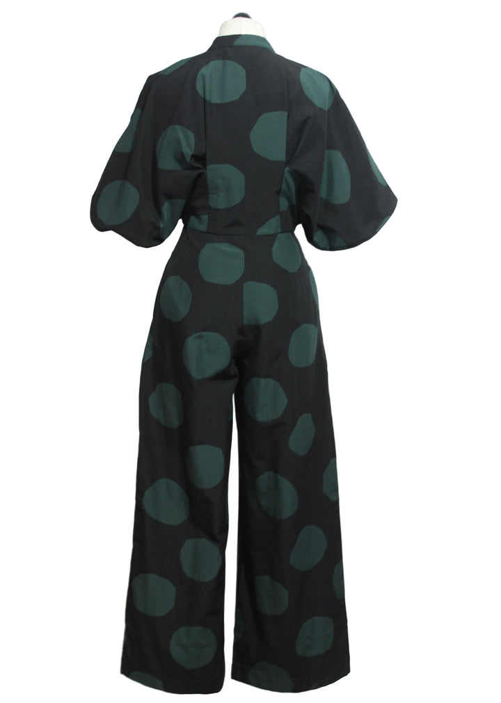 Black/Green Polka Dot  Siloe Jumpsuit by SKFK 