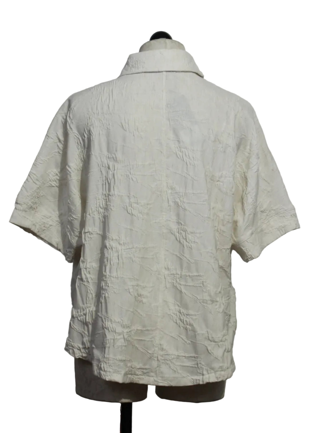 back view of the Resort white colored Princess Shirt by Kozan is a short sleeve textured button-up