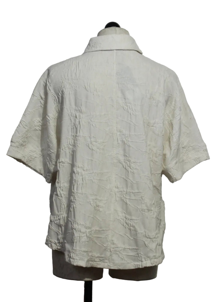back view of the Resort white colored Princess Shirt by Kozan is a short sleeve textured button-up