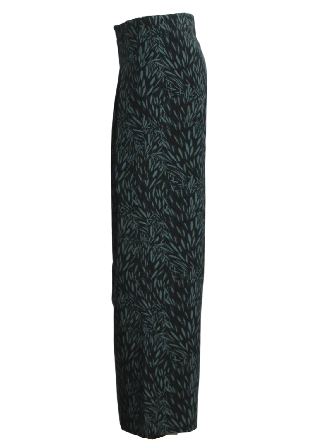 side view of The Basabe Trouser by SKFK in the artistic Leaves pattern