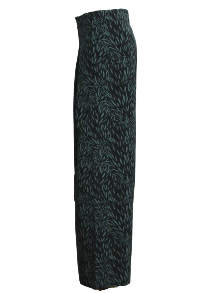 side view of The Basabe Trouser by SKFK in the artistic Leaves pattern