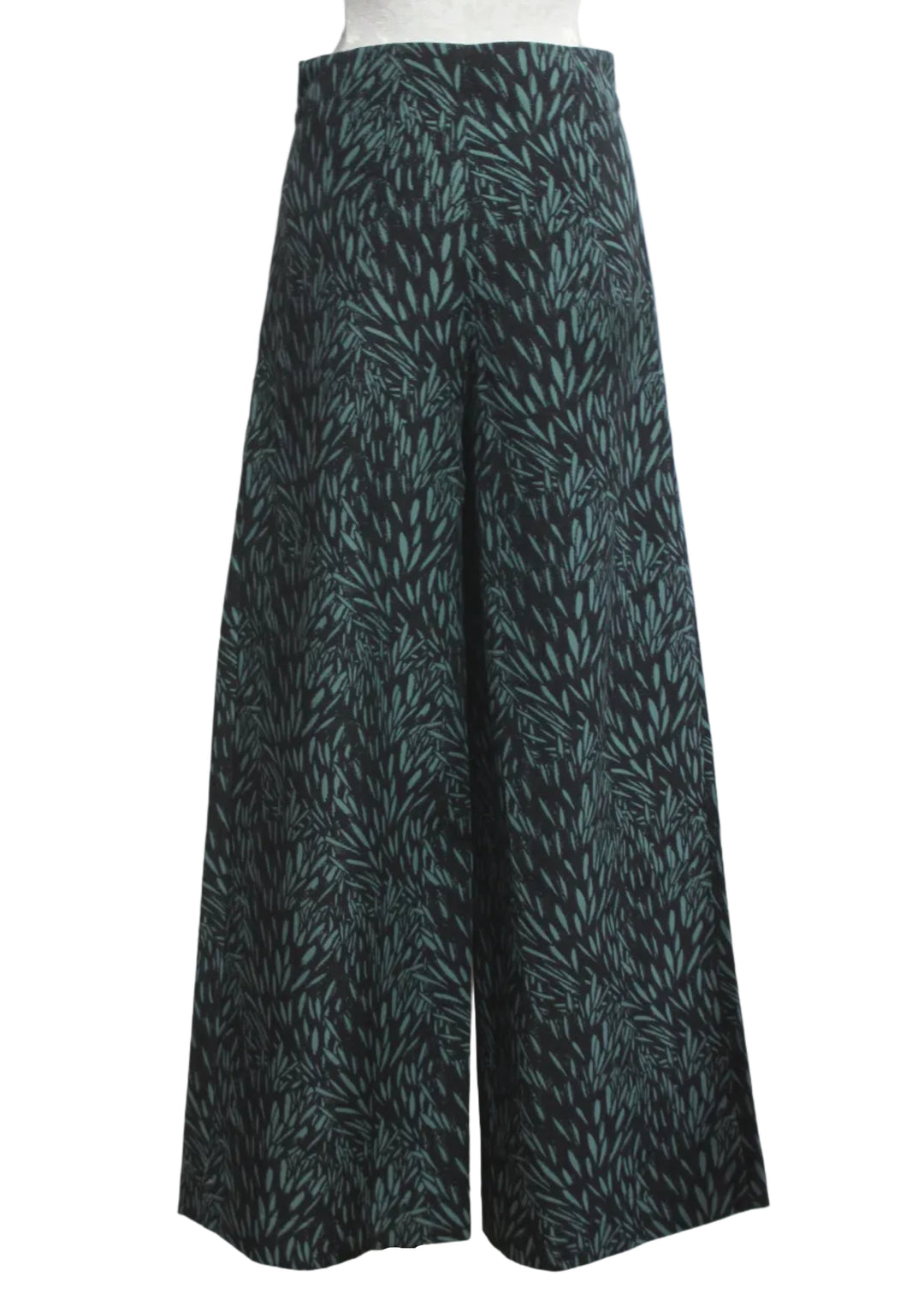 back view of The Basabe Trouser by SKFK in the artistic Leaves pattern