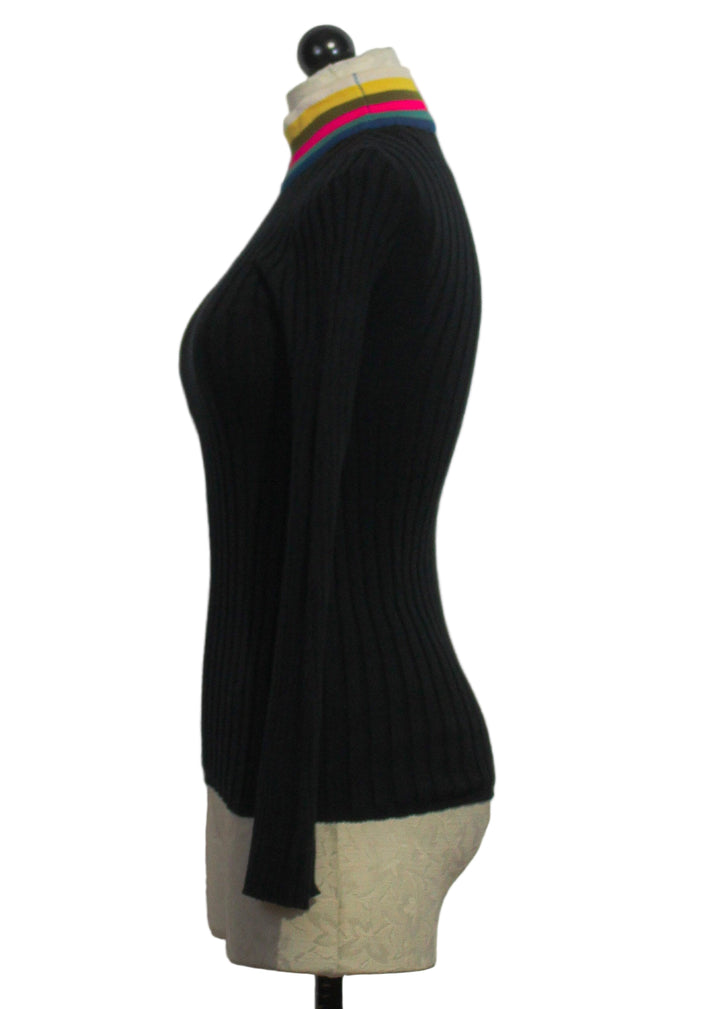 side view of Black Lerate GOTS T Shirt Sweater by SKFK