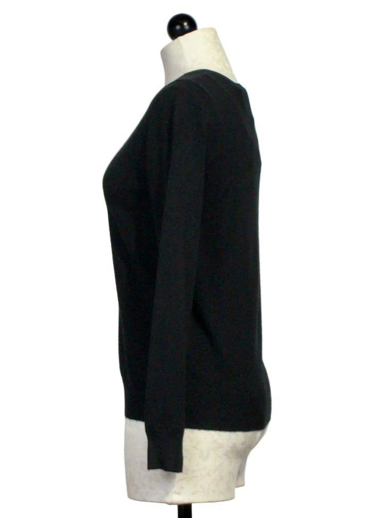 Side view of The Classic Black Cardigan by Alison Sheri 
