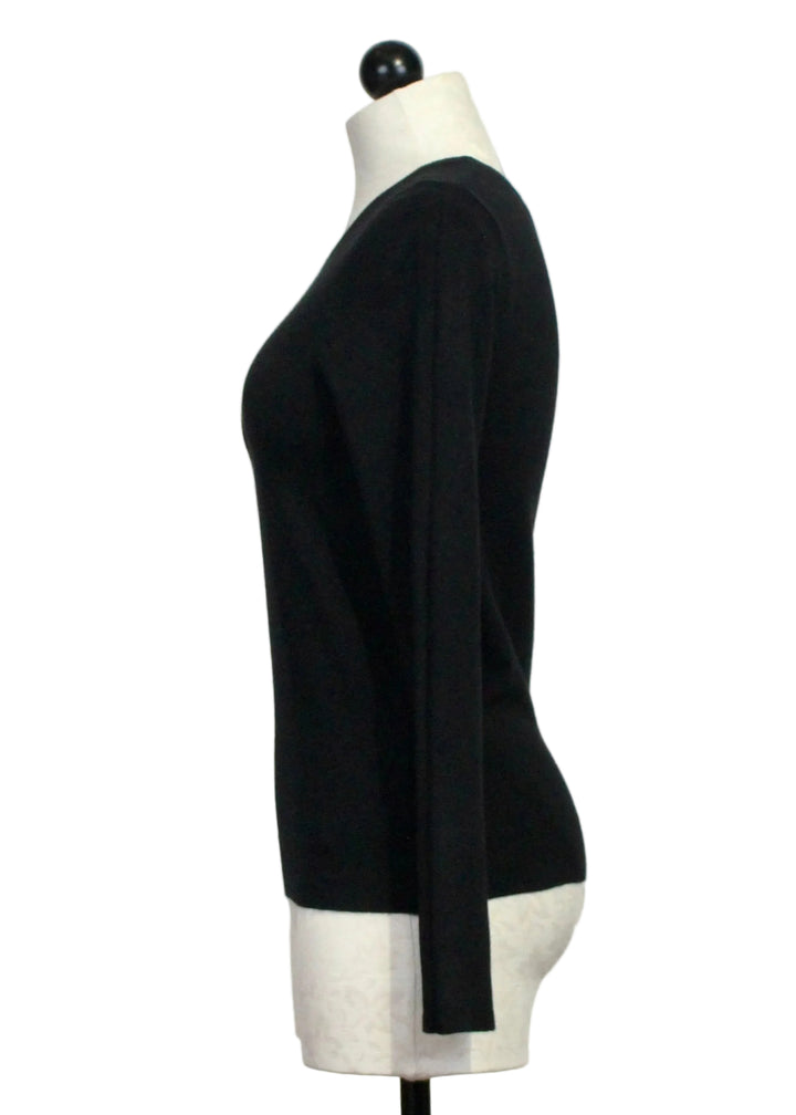 Side view of Classic Black Long Sleeve Pullover Sweater by Alison Sheri