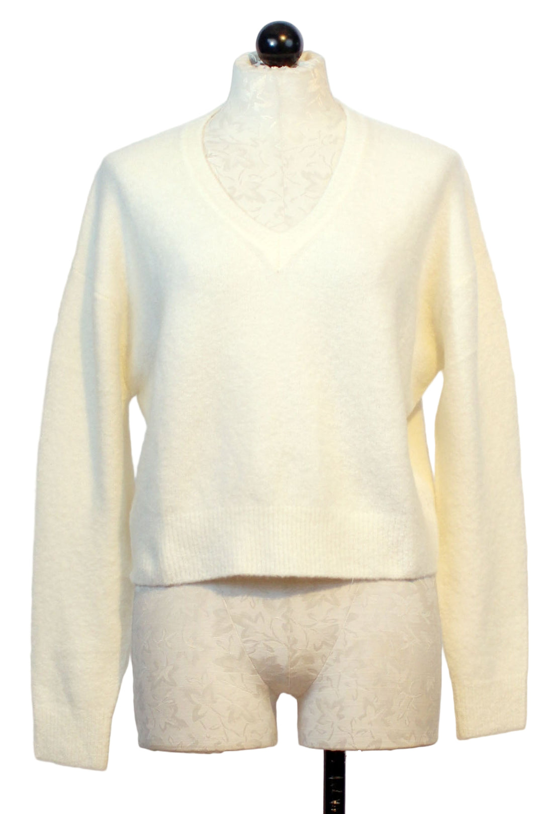 Plush Snowdrop colored Zeta Lucia Easy V Neck Sweater by Colorush