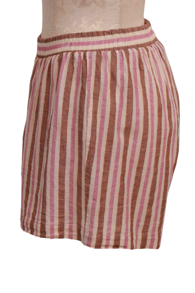 side view of Stripe Lila Zita Striped Shorts by Devotion Twins