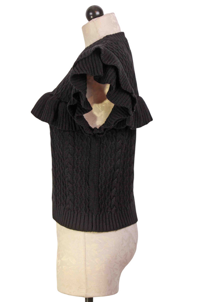 side view of Black Zofia Sweater Vest by Cleobella