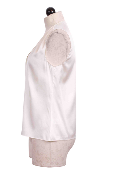 side view of White V Neck Silk and Spandex Combo Dahlia Tank by Generation Love