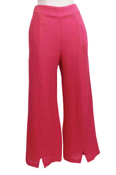 Raspberry Harmony Gauzy Cotton Pant by Kozan with a vent detail at the hemline