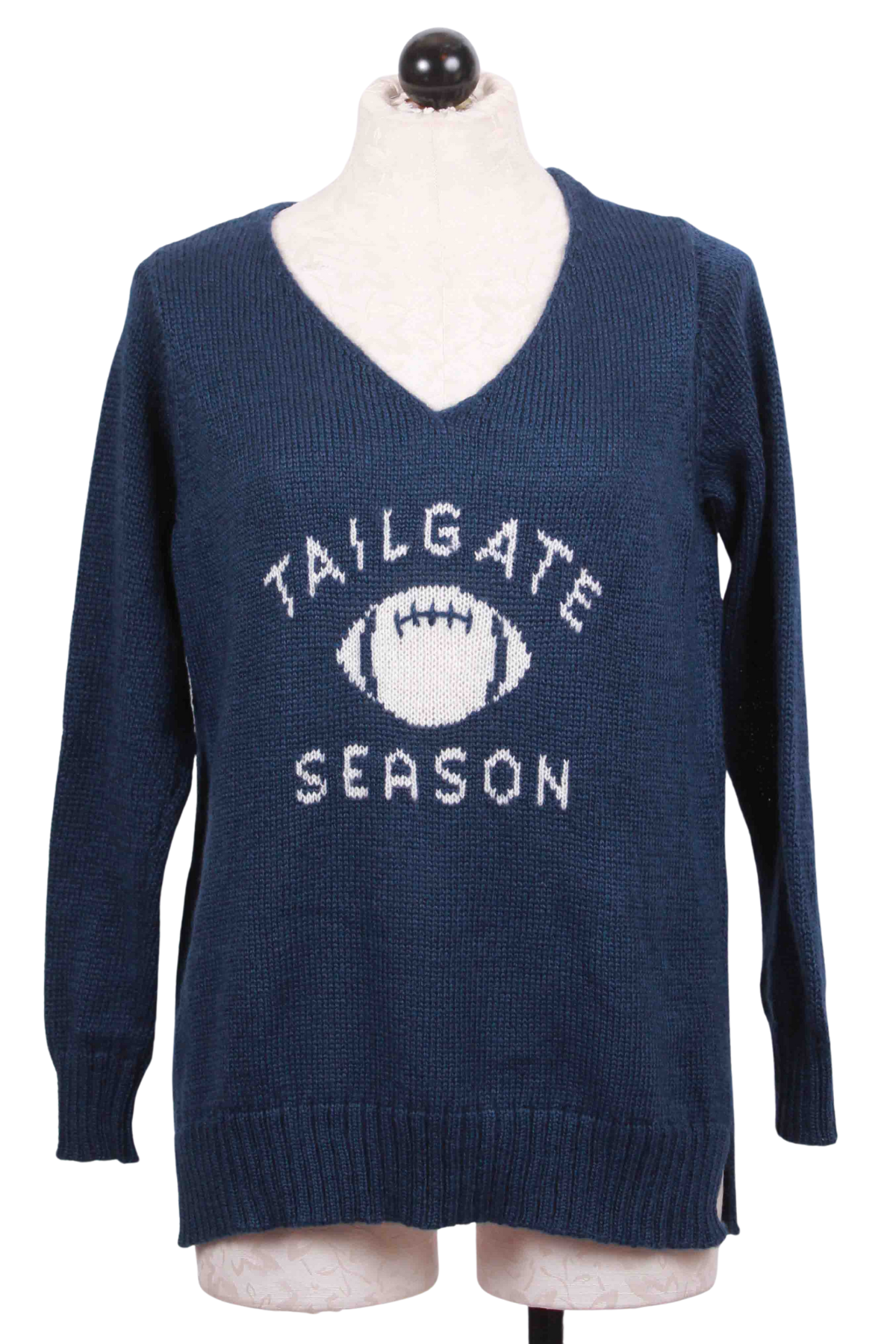 Highline Blue/Pure Snow V Neck Tailgate Season Sweater by Wooden Ships