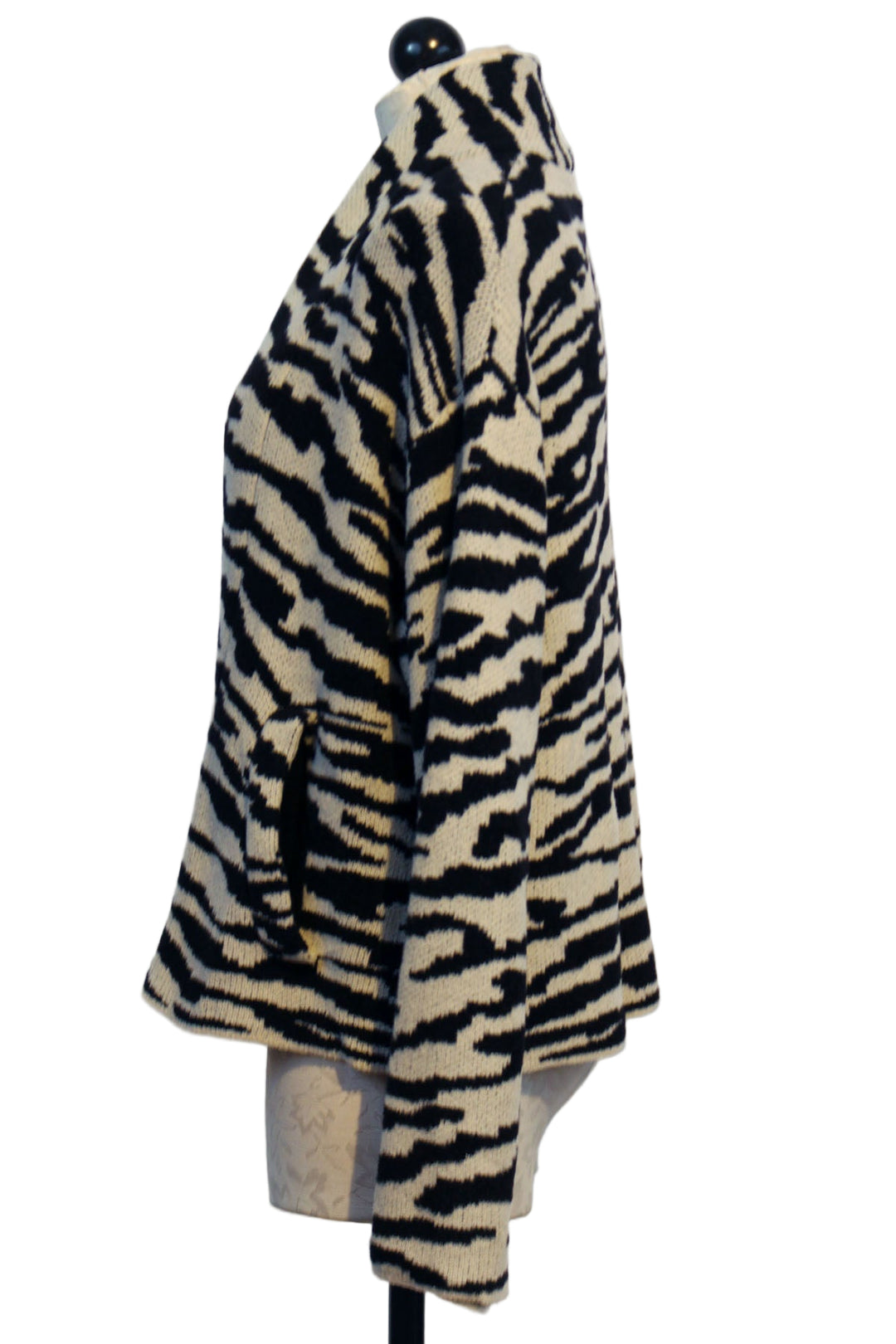 side view of Jungle Blizzard Xavier Cropped Cardigan by John and Jenn