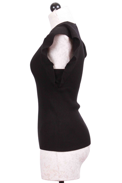 side view of black Rory Cap Sleeve Top by Marie Oliver