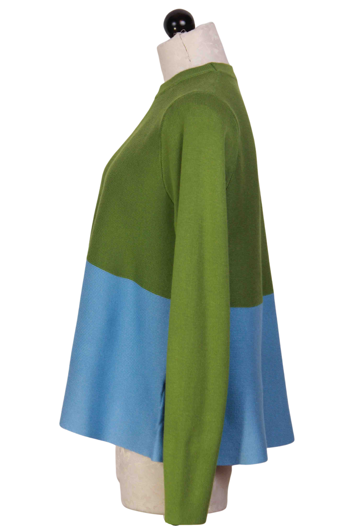 side view of Blue Green Flared Sweater by Compania Fantastica