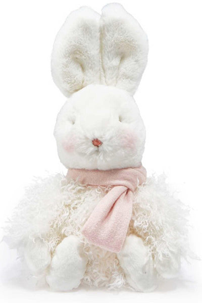 Aurora Angora Rabbit by Bunnies by the Bay with a pink scarf