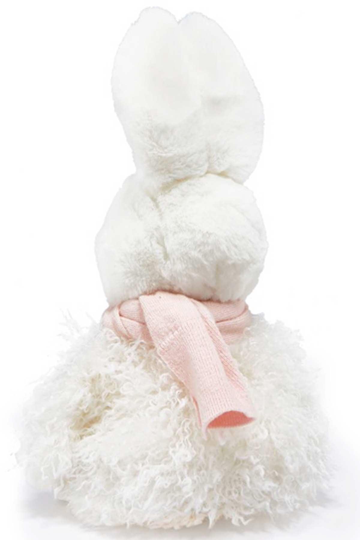 back view of Aurora Angora Rabbit by Bunnies by the Bay with a pink scarf