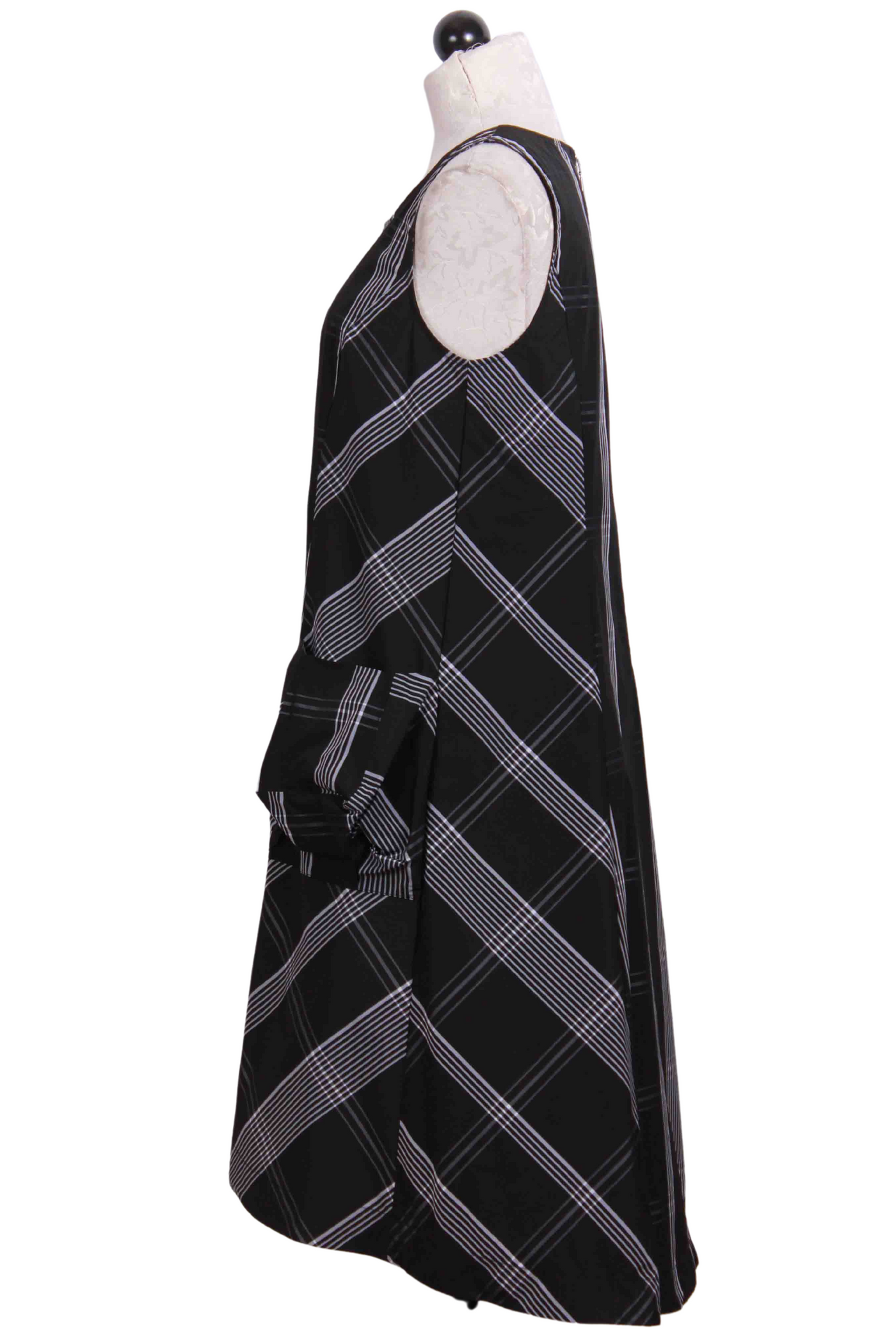 side view of Black Plaid Perfect Sculpt Plaid Artist Dress by Liv by Habitat