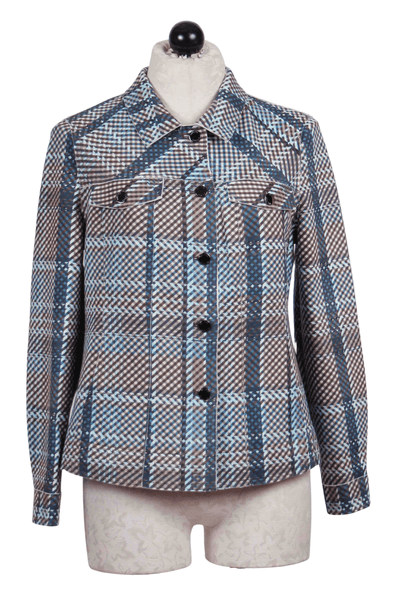 Ice Blue Plaid Scuba Jean-Like Jacket by Bylyse