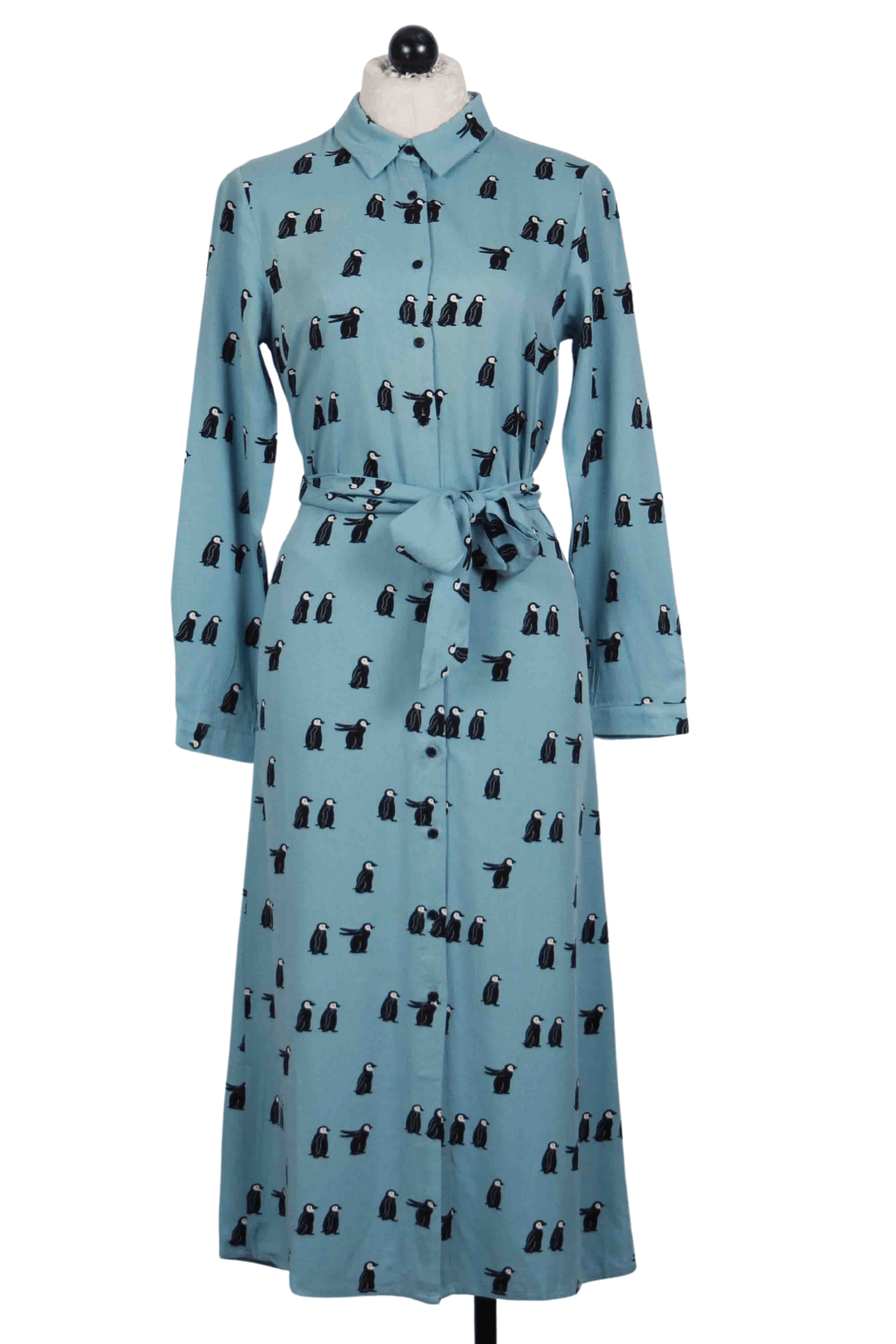 Penguin Print Belted Midi Shirt Dress by Compania Fantastica