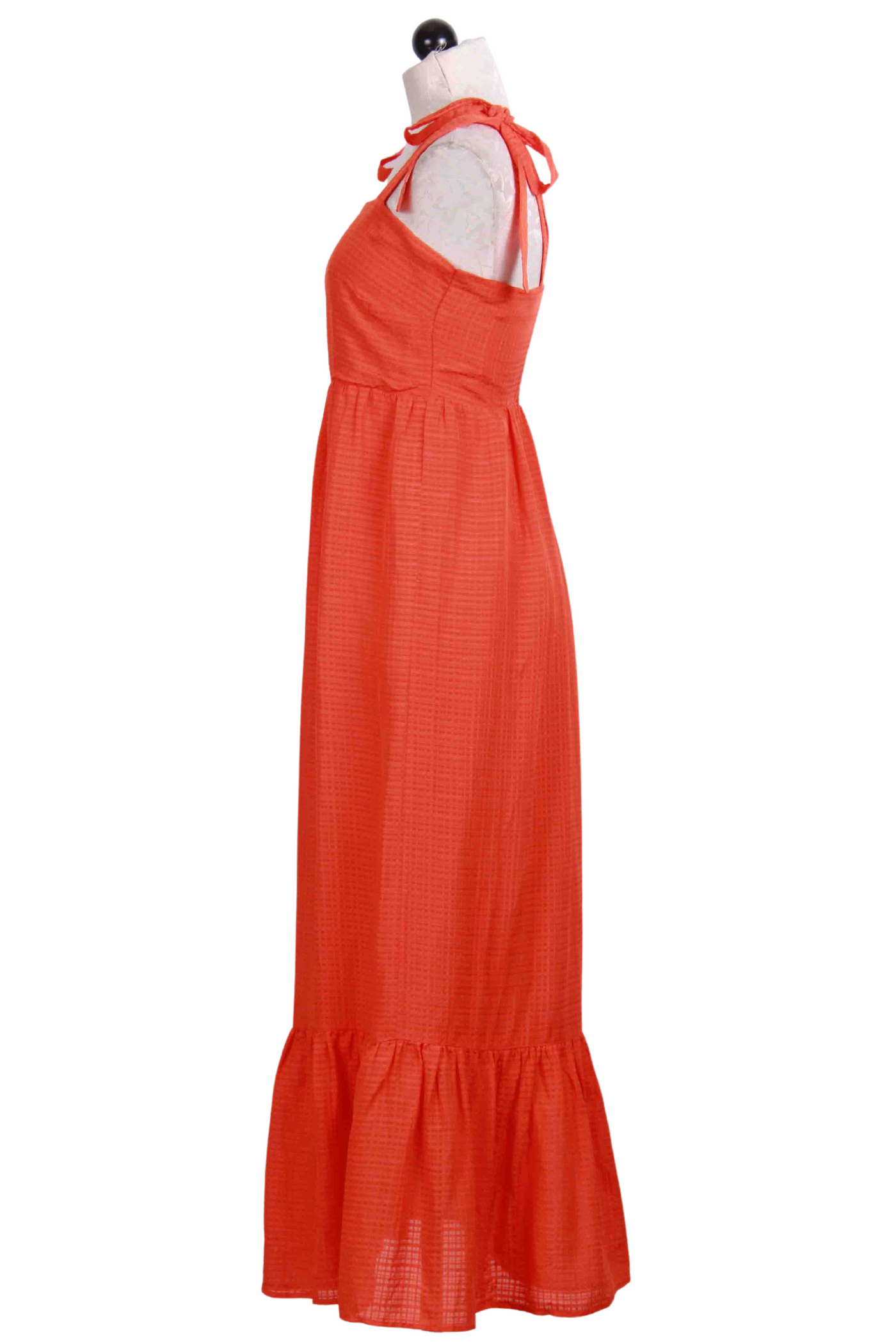 side view of Blaze colored Abby Maxi Tank Dress by Marie Oliver