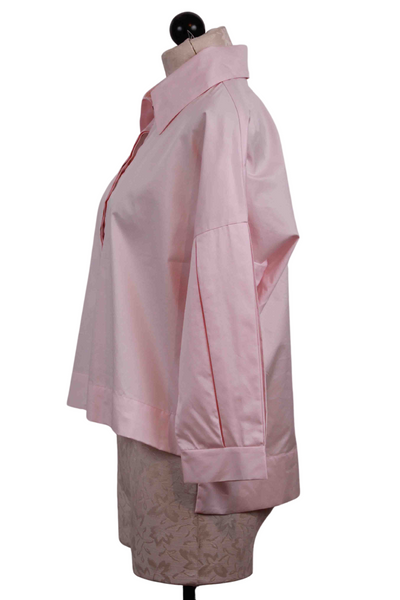 side view of Pinkish Pleat Sleeve Button Up Blouse Shirt by Planet
