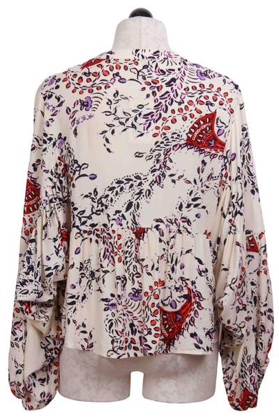 back view of Off White Peplum Leaf Print Top by See U Soon