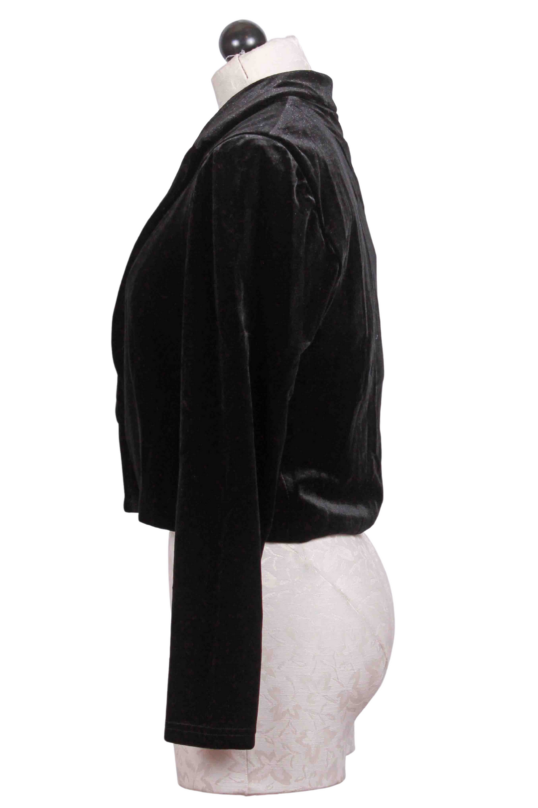 side view of Black Velvet Cropped Briar Jacket by Traffic People