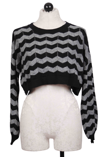 black and asphalt Mini Zag Zag Cropped Sweater by Planet