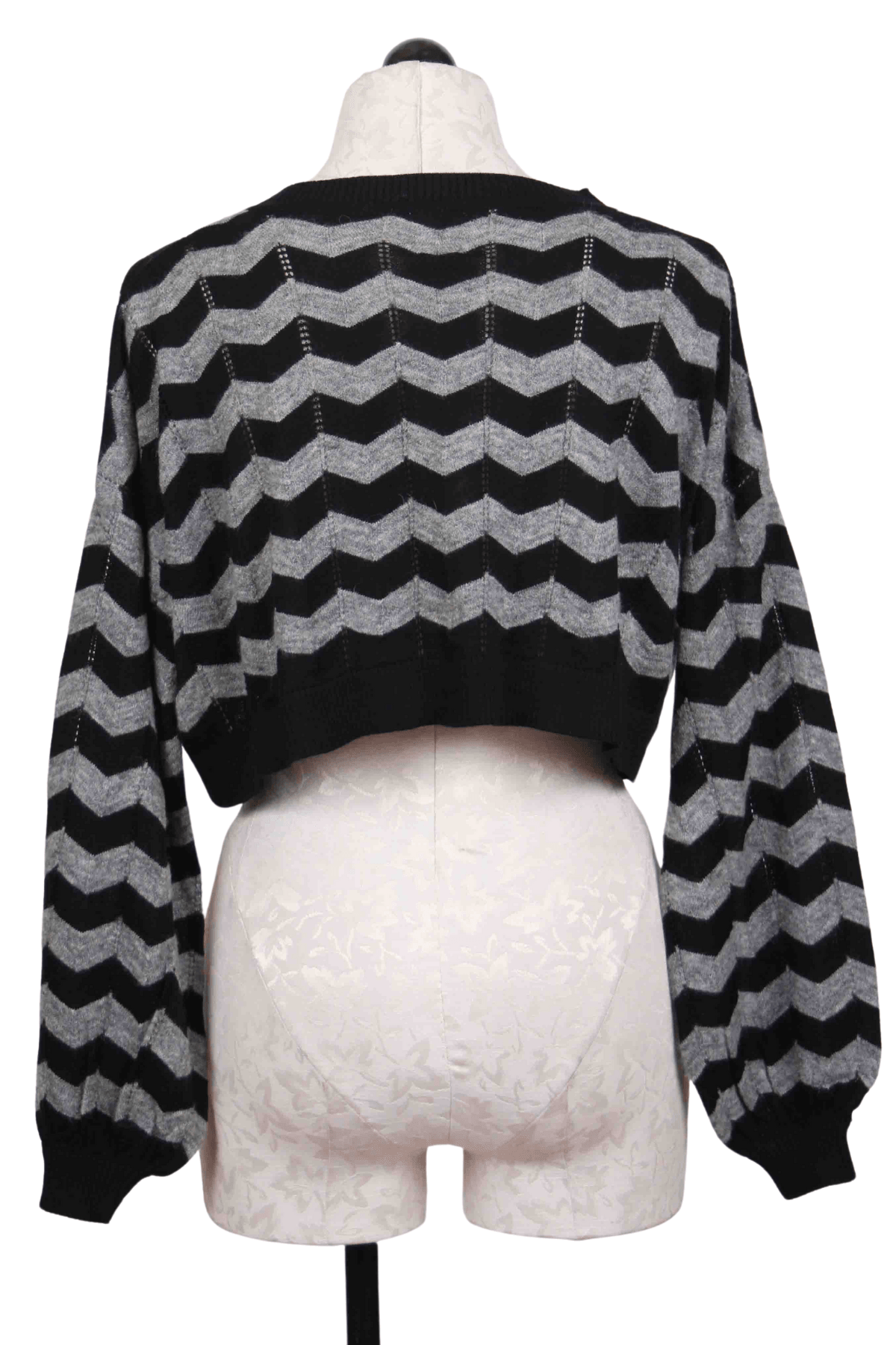 back view of black and asphalt Mini Zag Zag Cropped Sweater by Planet