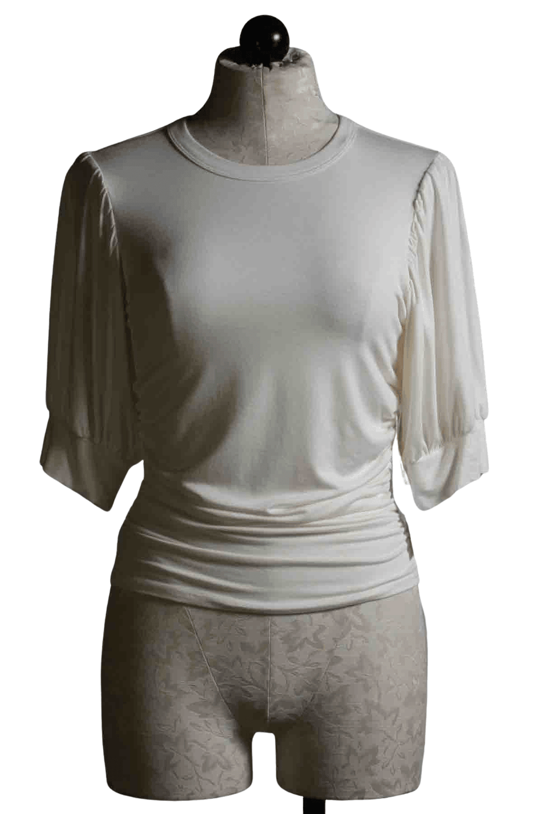 cream Shirred Waist Puffed Sleeve Top by Fifteen Twenty