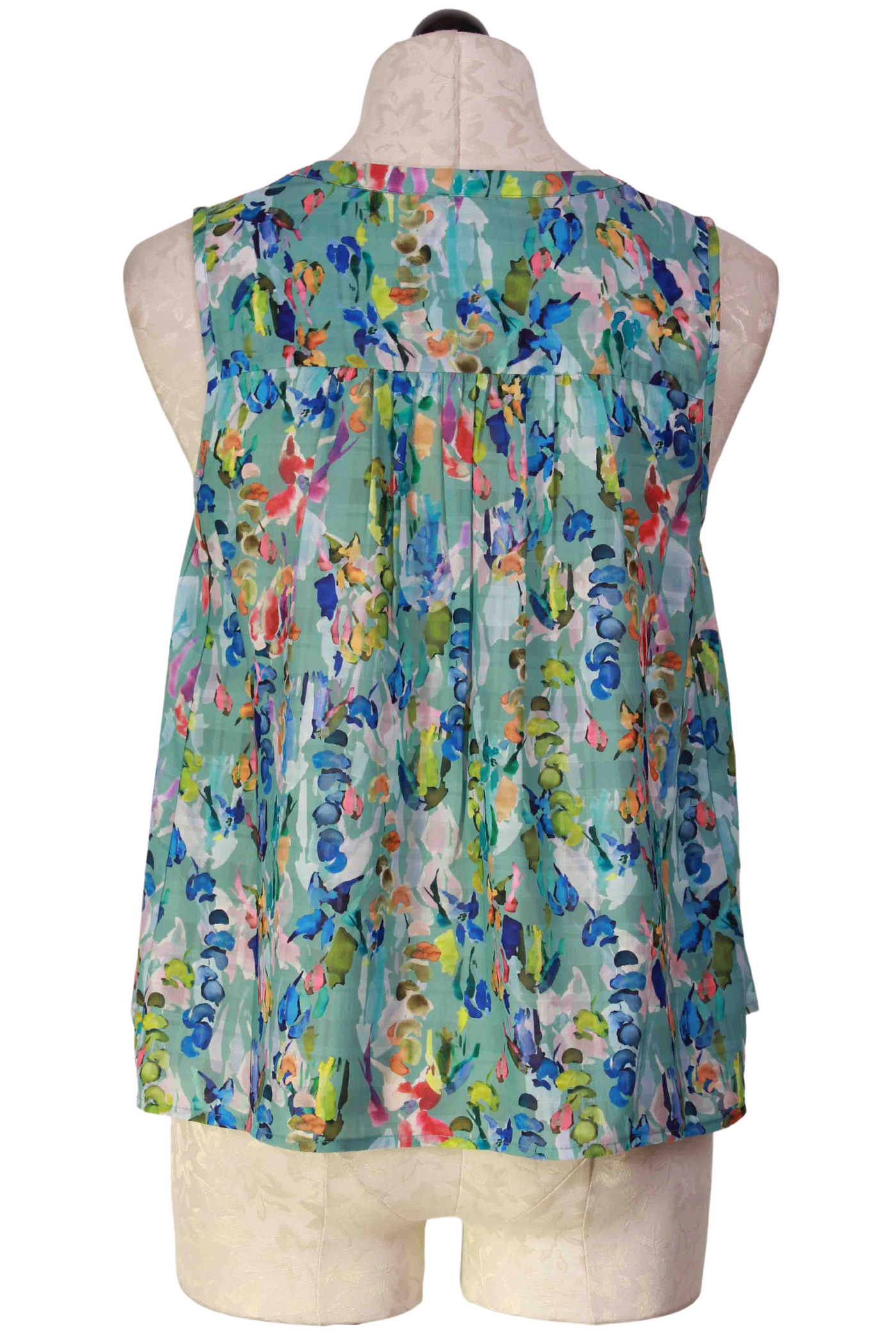 back view of Sleeveless Peplum Bottom Floral Blue/Multicolor Blouse by The Korner