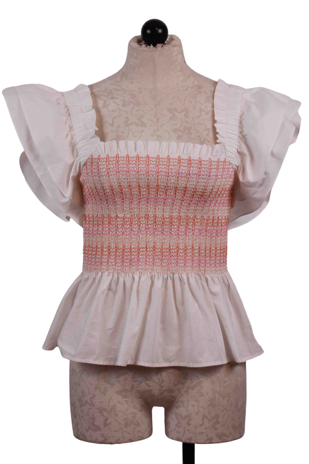 Smocked, Ruffle Sleeve Winnie Top by Marie Oliver in Bellini