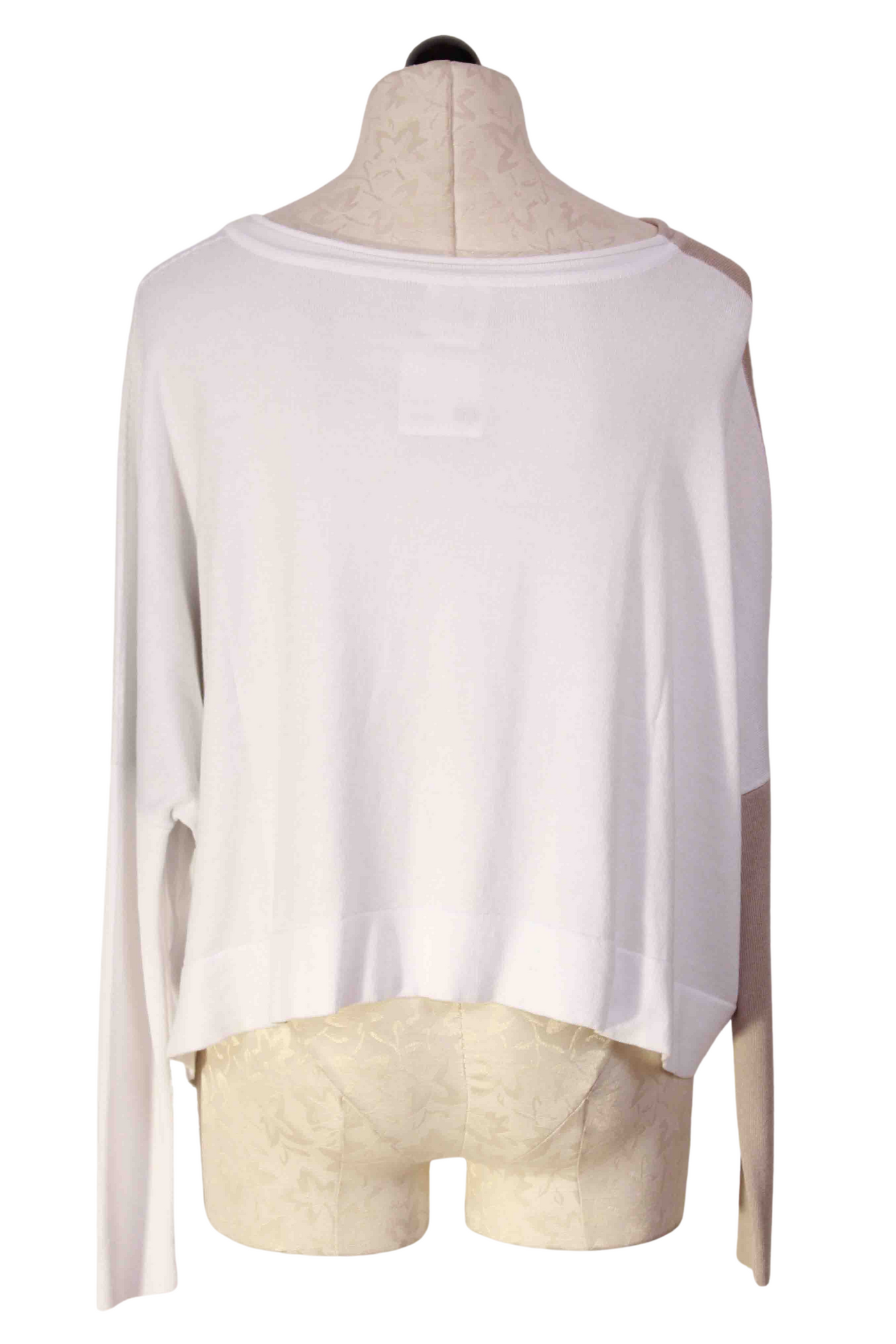 back view of White, Putty and Black Cropped Long Sleeve Geometric Sweater by Planet