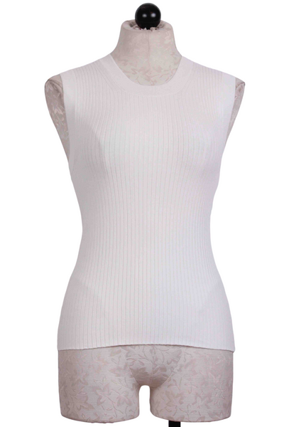 White Sleeveless Ribbed Pullover by Ivko