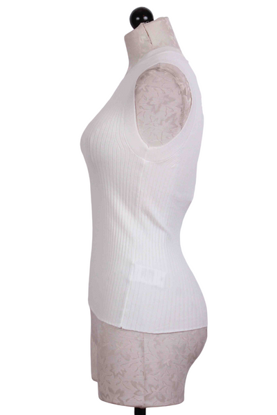 side view of White Sleeveless Ribbed Pullover by Ivko