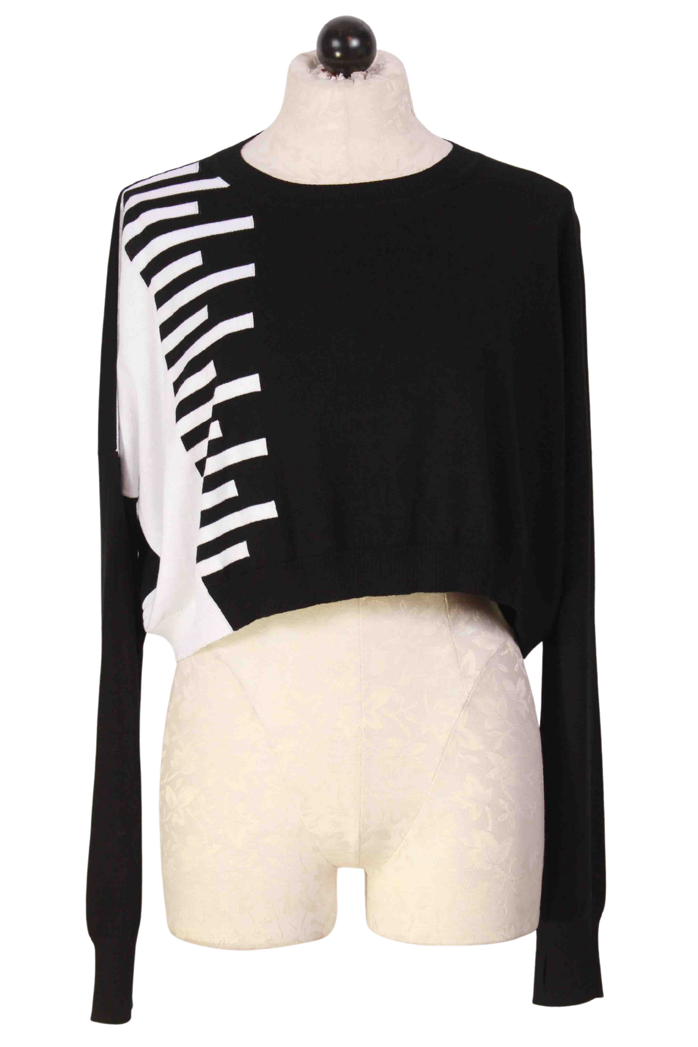 black and white Cropped Keyboard Sweater by Planet
