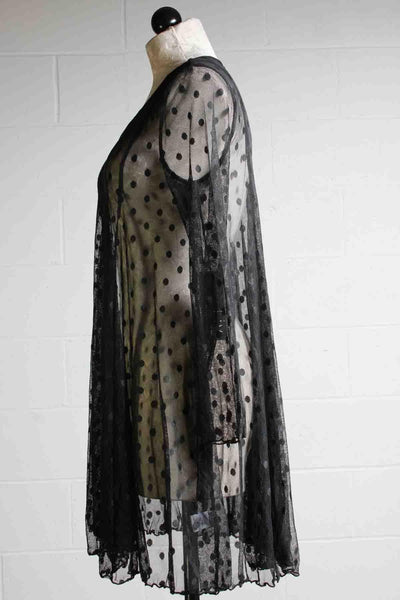 side view of Black Flared Modernist Mesh Olivia Tunic by Liv by Habitat