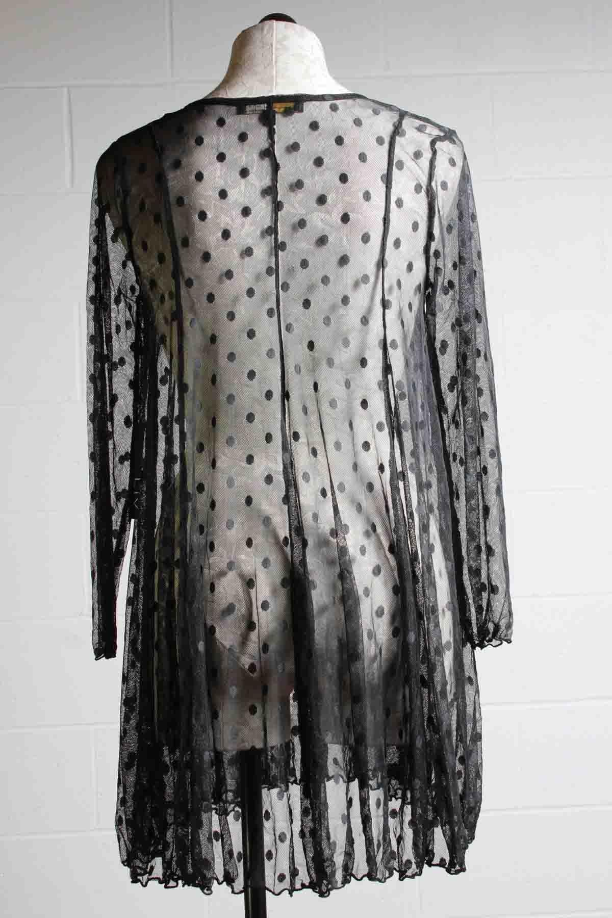 back view of Black Flared Modernist Mesh Olivia Tunic by Liv by Habitat