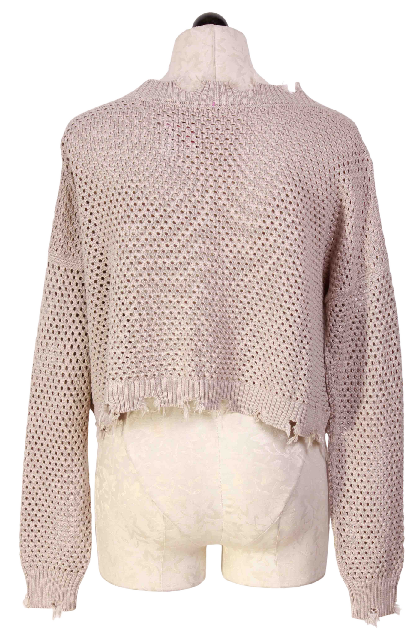 back view of Putty Raw Edge Pin Dot Sweater by Planet