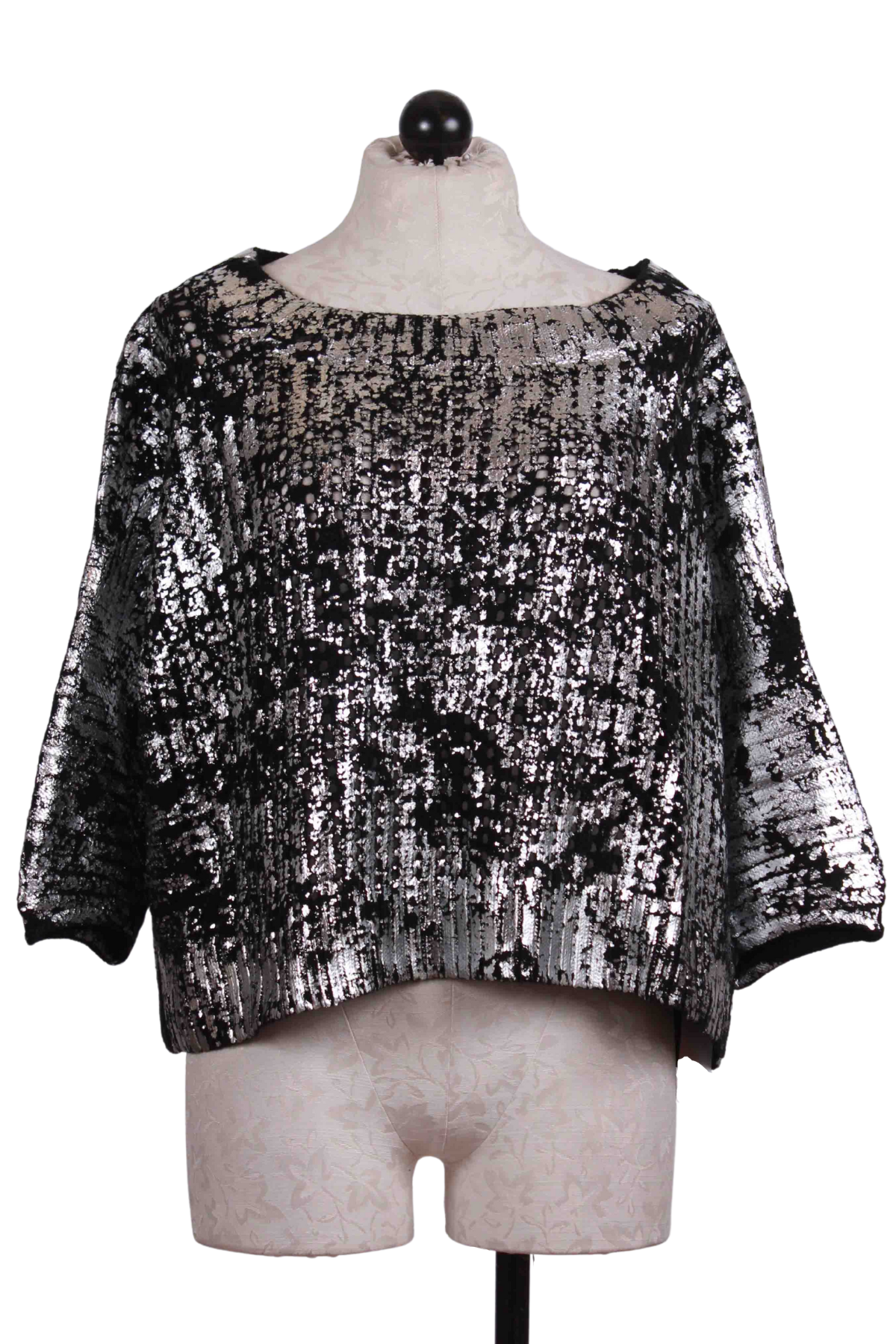 Black and Silver Metallic Crochet Sweater by Planet