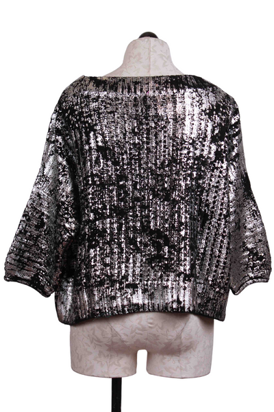 back view of Black and Silver Metallic Crochet Sweater by Planet