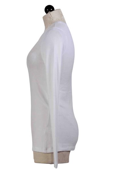 side view of white Ribbed Long Sleeve Tee by Goldie Tees