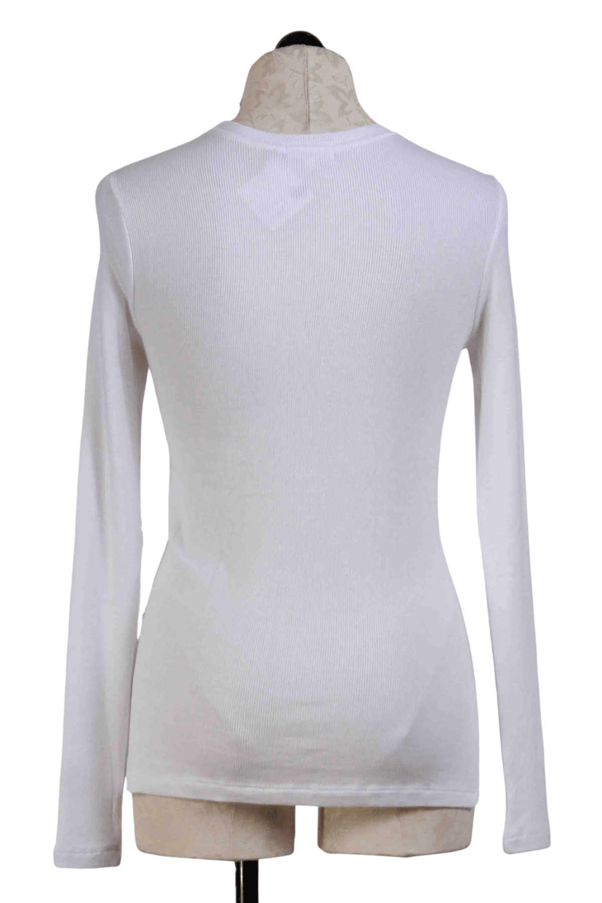 back view of white Ribbed Long Sleeve Tee by Goldie Tees