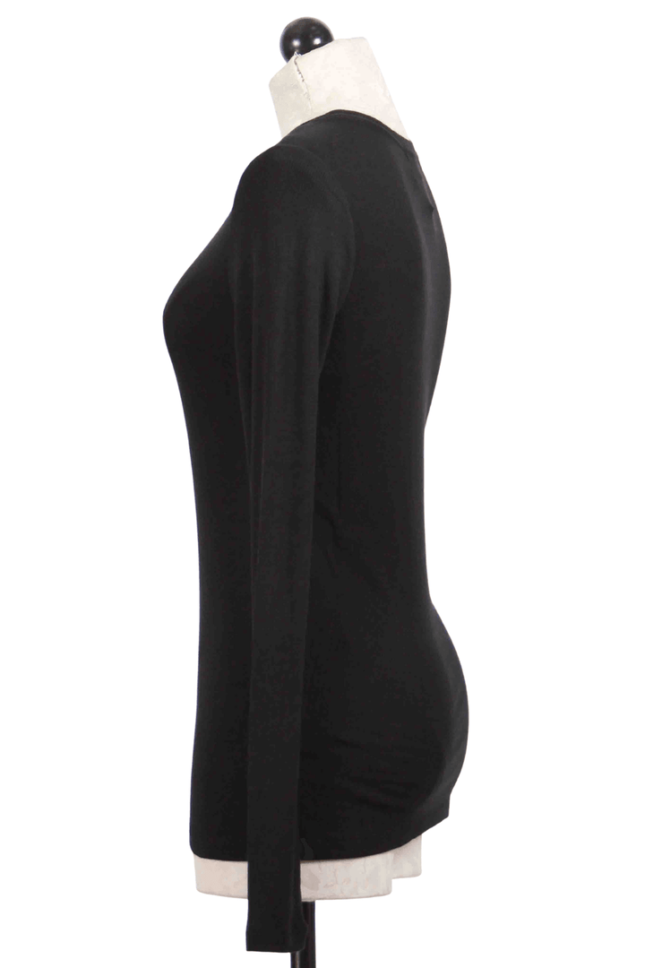 side view of black Ribbed Long Sleeve Tee by Goldie Tees