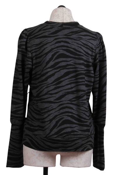 back view of Zebra Print Fleece Bishop Sleeve Top by Fifteen Twenty