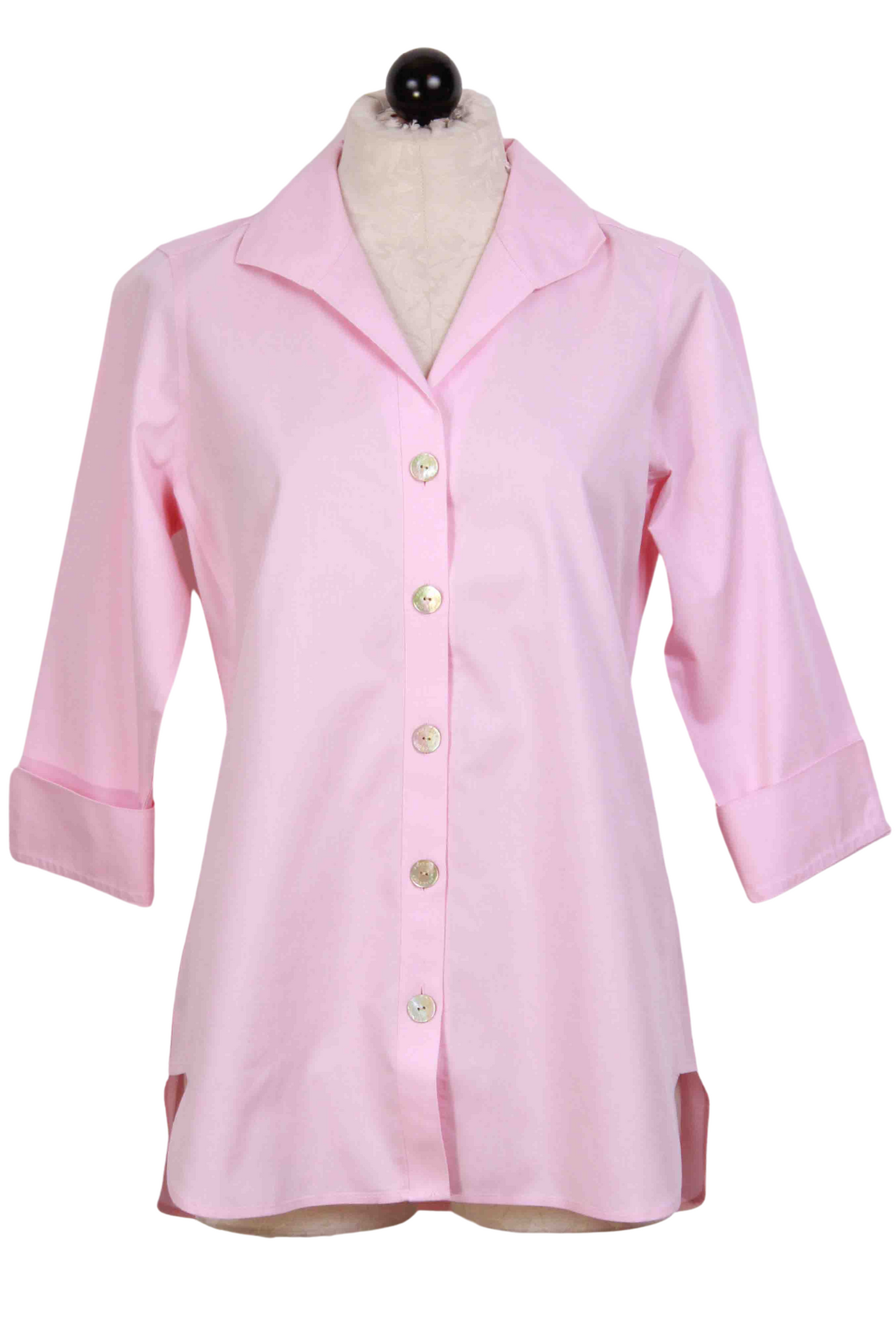 Classic Chambray Pink 3/4 Sleeve Tunic Style Pandora Blouse by Foxcroft