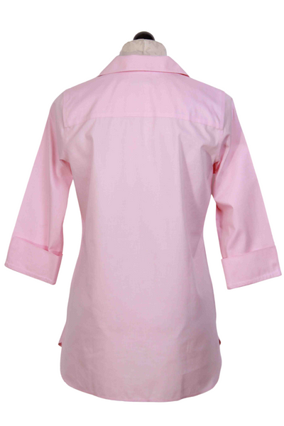 back view of Classic Chambray Pink 3/4 Sleeve Tunic Style Pandora Blouse by Foxcroft