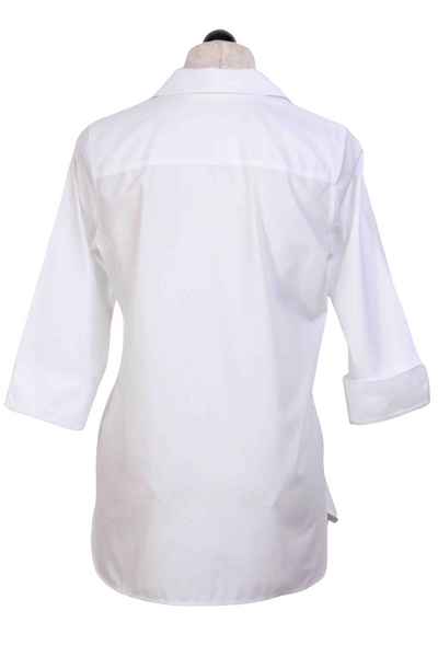 back view of Classic White 3/4 Sleeve Tunic Style Pandora Blouse by Foxcroft