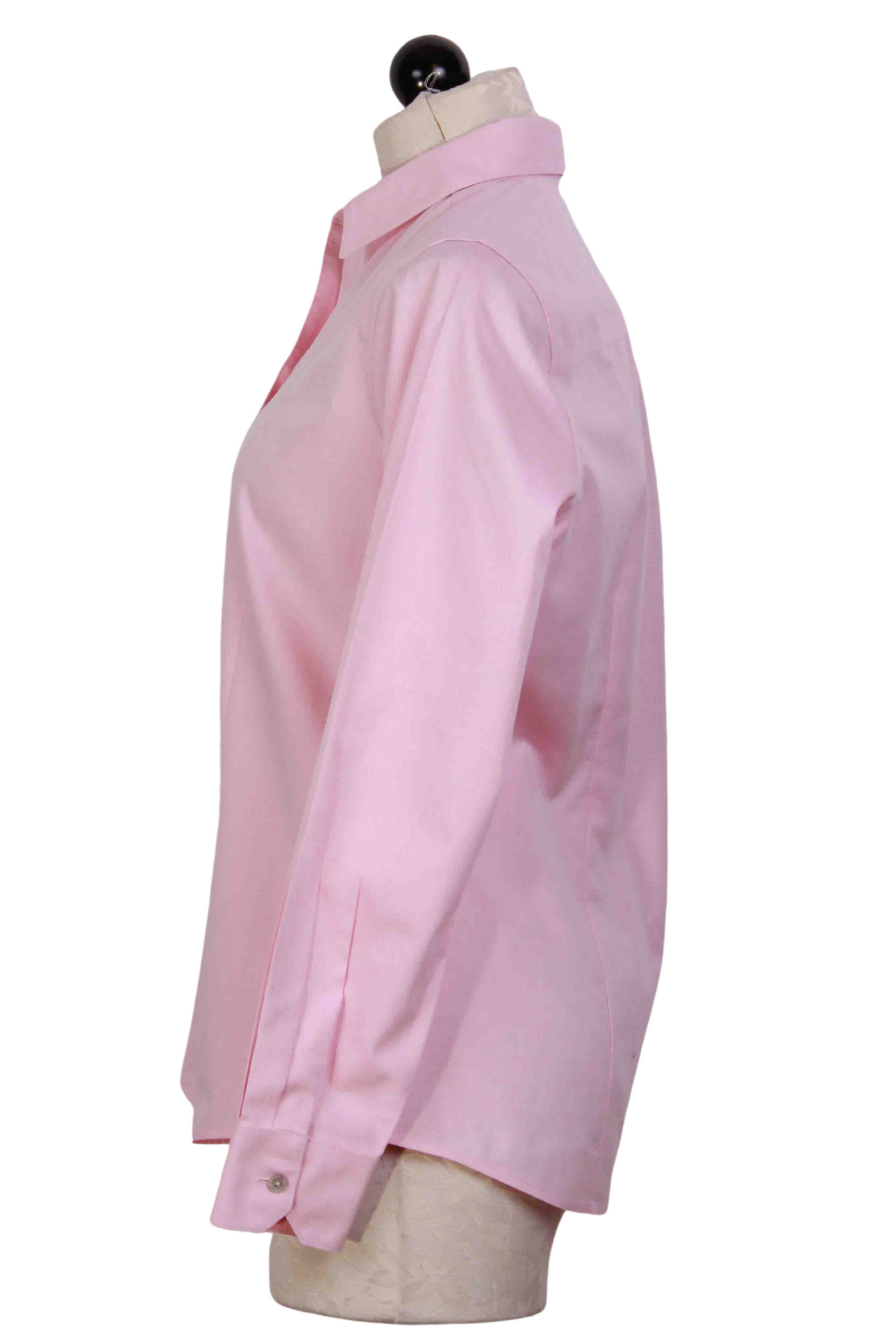side view of Chambray Pink Classic collared, tailored Dianna blouse by Foxcroft