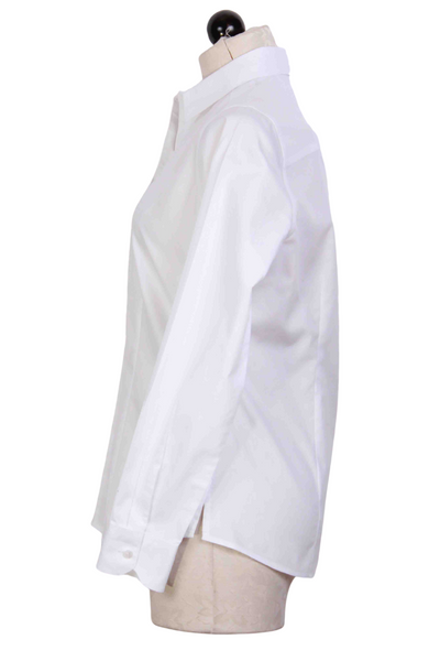 side view of White Classic collared, tailored Dianna blouse by Foxcroft